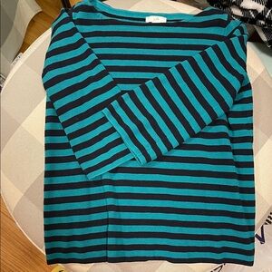 J. Jill Teal and Black Striped Knit Top